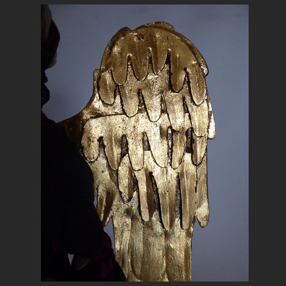 VINTAGE 19” CHRISTMAS ANGEL GOLD WINGS HOLIDAY FIGURE STATUE - Picture 8 of 11